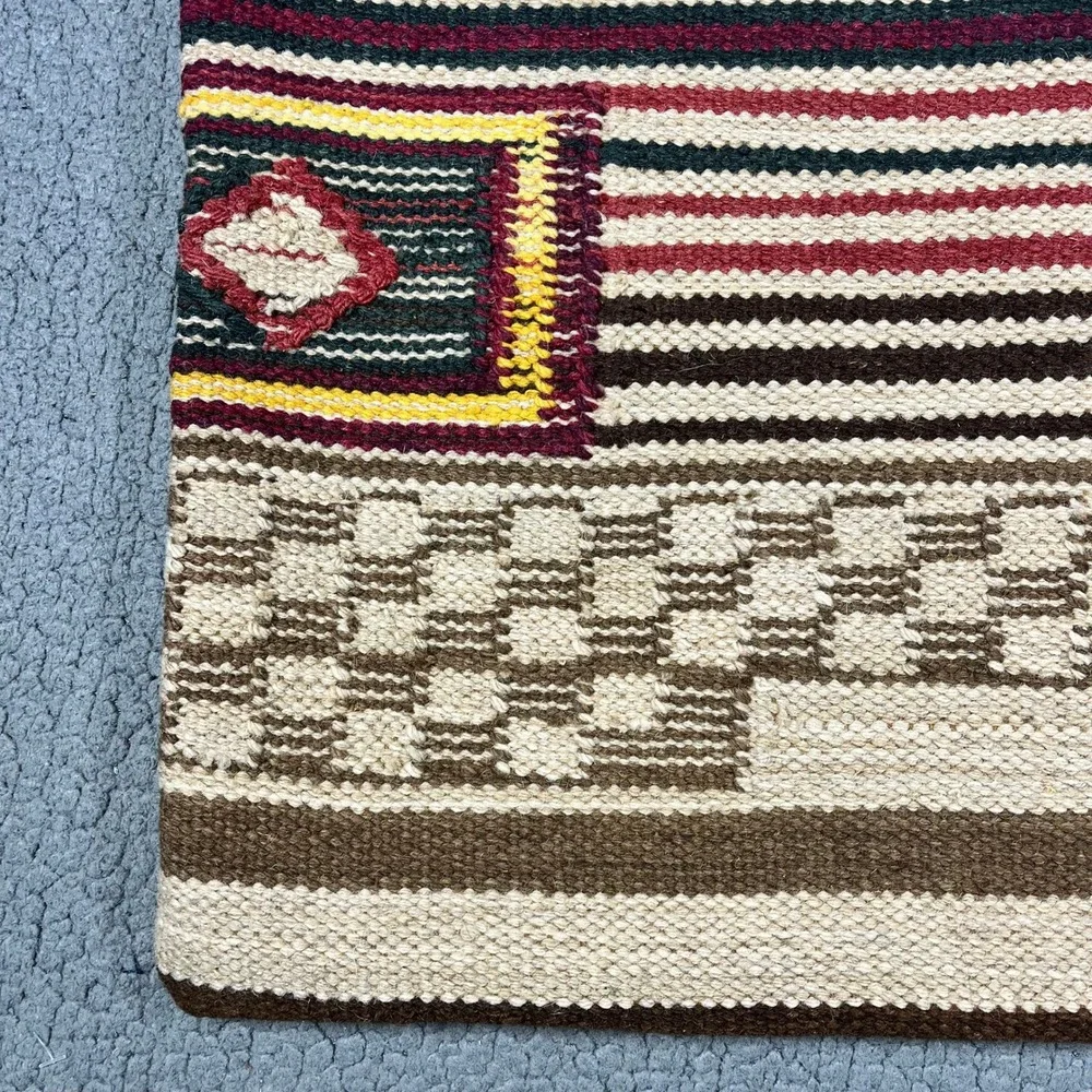 Pottery Barn Kilim Wool Blend Pillow Cover 20x20 Southwestern Striped Brown Red